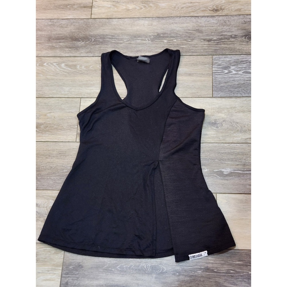 Gymshark Womens Black Racerback Tank Top Layered Wrap Side Slit Size S